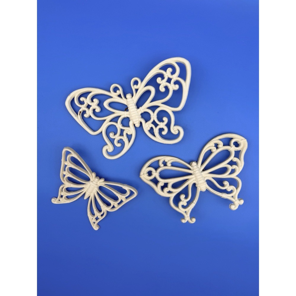 Vintage 1978 HOMCO Syroco Butterfly Wall Decor Set 3 Cottagecore MCM White